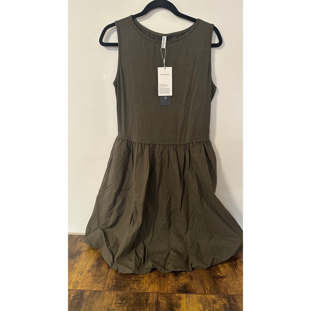 PrettyGarden Womens Sleeveless Bubble Hem Mini Dress Army Green Olive New